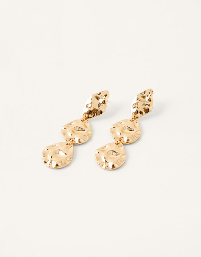Hammered Triple Drop Earrings, , large