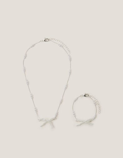 Pearl Bow Necklace & Bracelet Set, , large