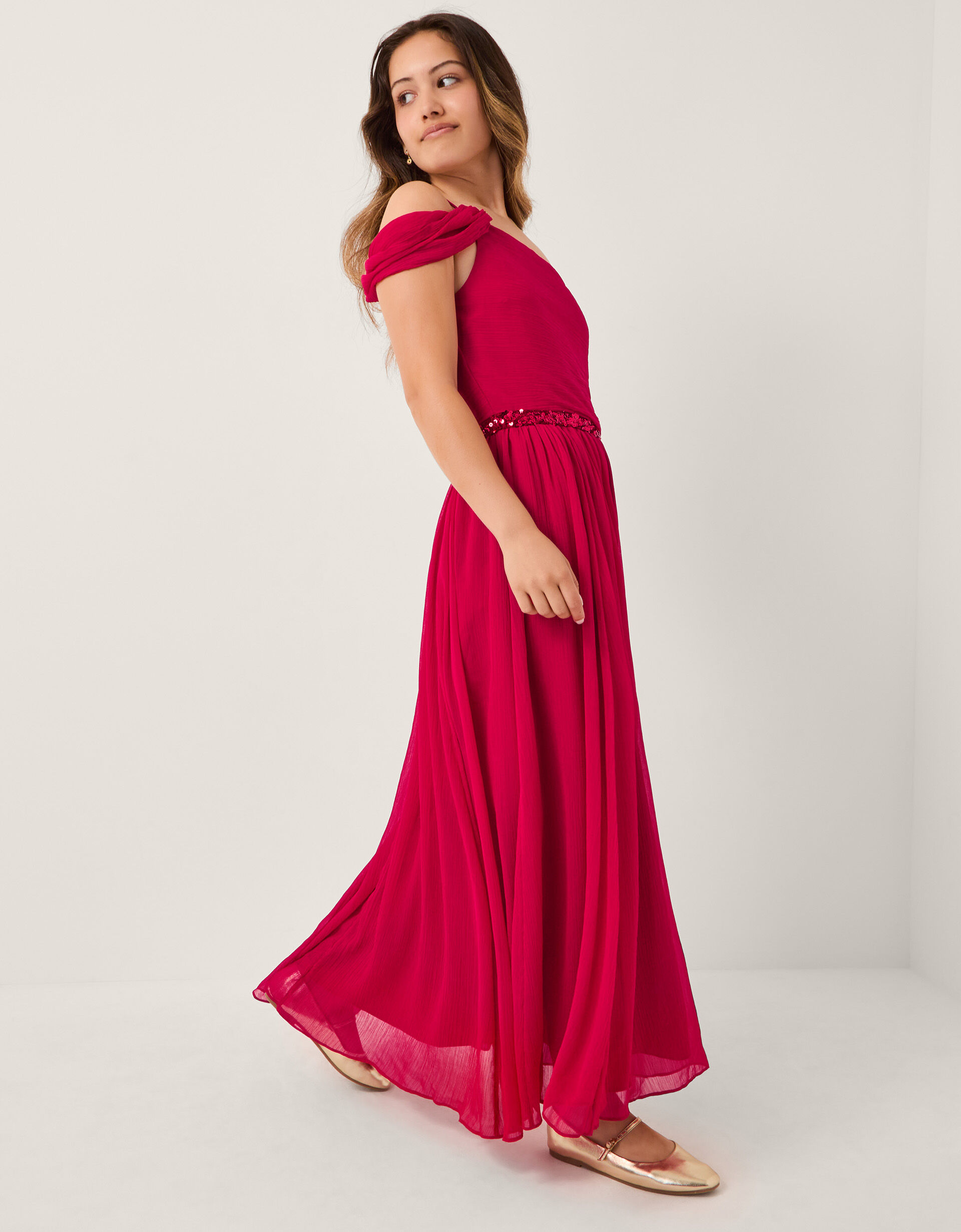 Sequin One Shoulder Prom Dress Red