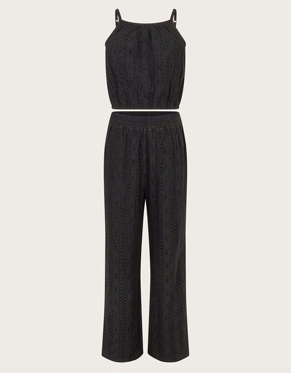 Lace Top and Trousers Set, Black (BLACK), large