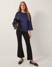 Ingrid Bell Sleeve Satin Blouse, Blue (MIDNIGHT), large