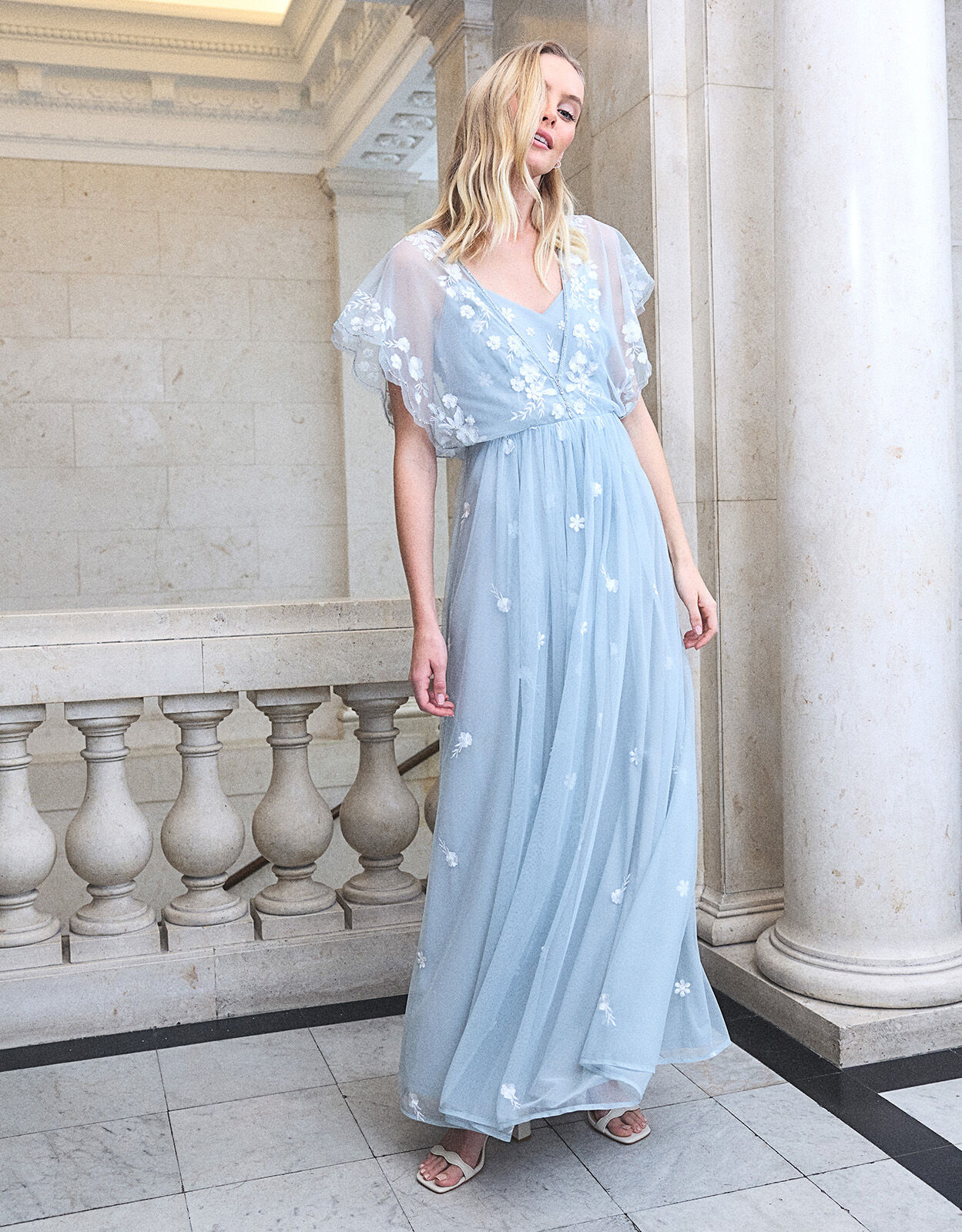 Long lace embroidered maxi dress sales