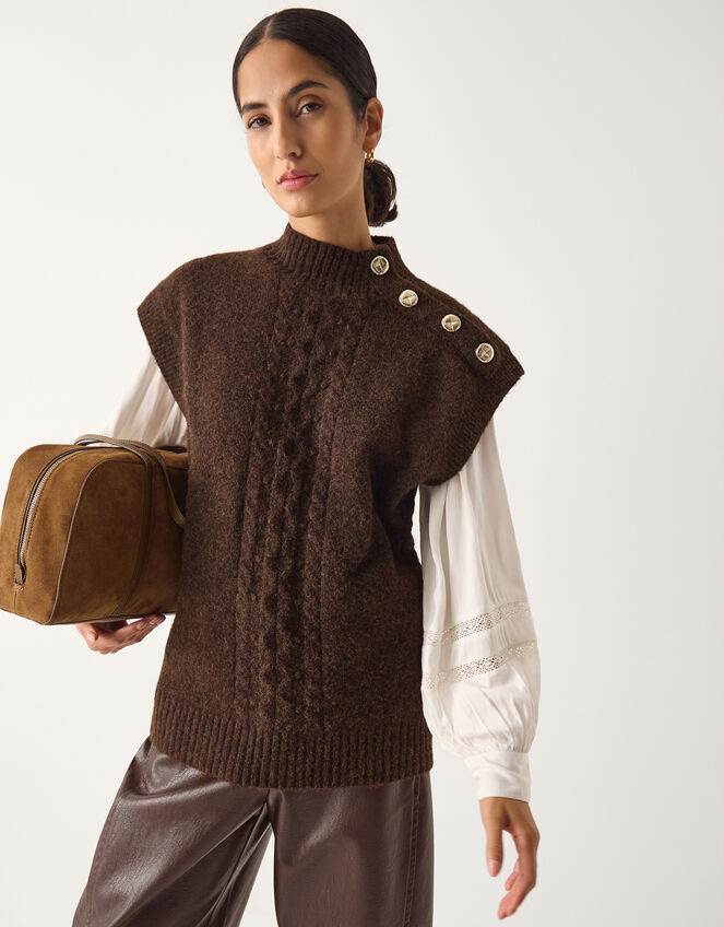 Coli High Neck Cable Knit Vest Brown