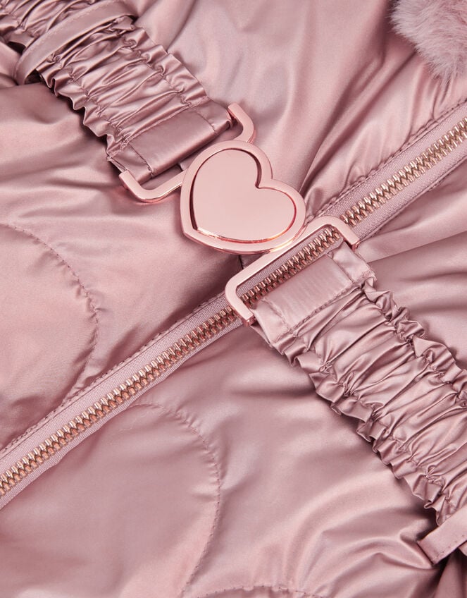 Metallic Belted Puffer Coat, Pink (PINK), large