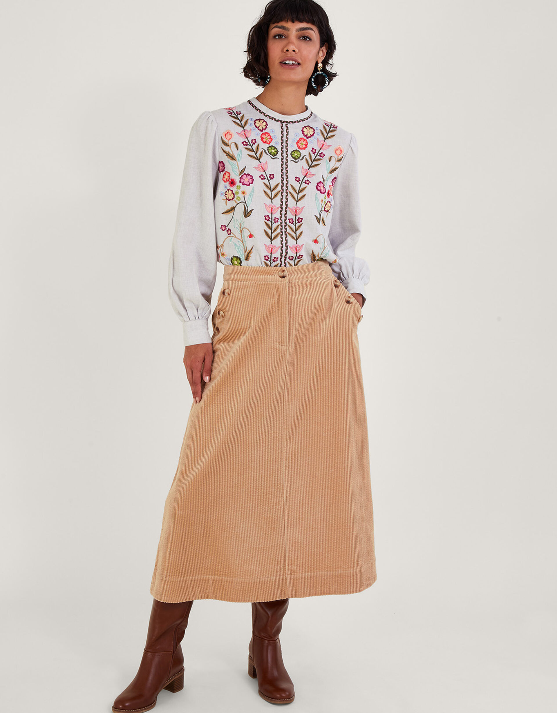 Josie Floral Embroidered Top Grey