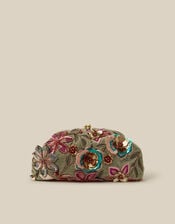 Eleni Floral Embellished Velvet Clutch Bag, , large