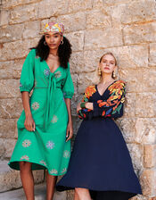 Embroidered Flower Midi Dress, Green (GREEN), large