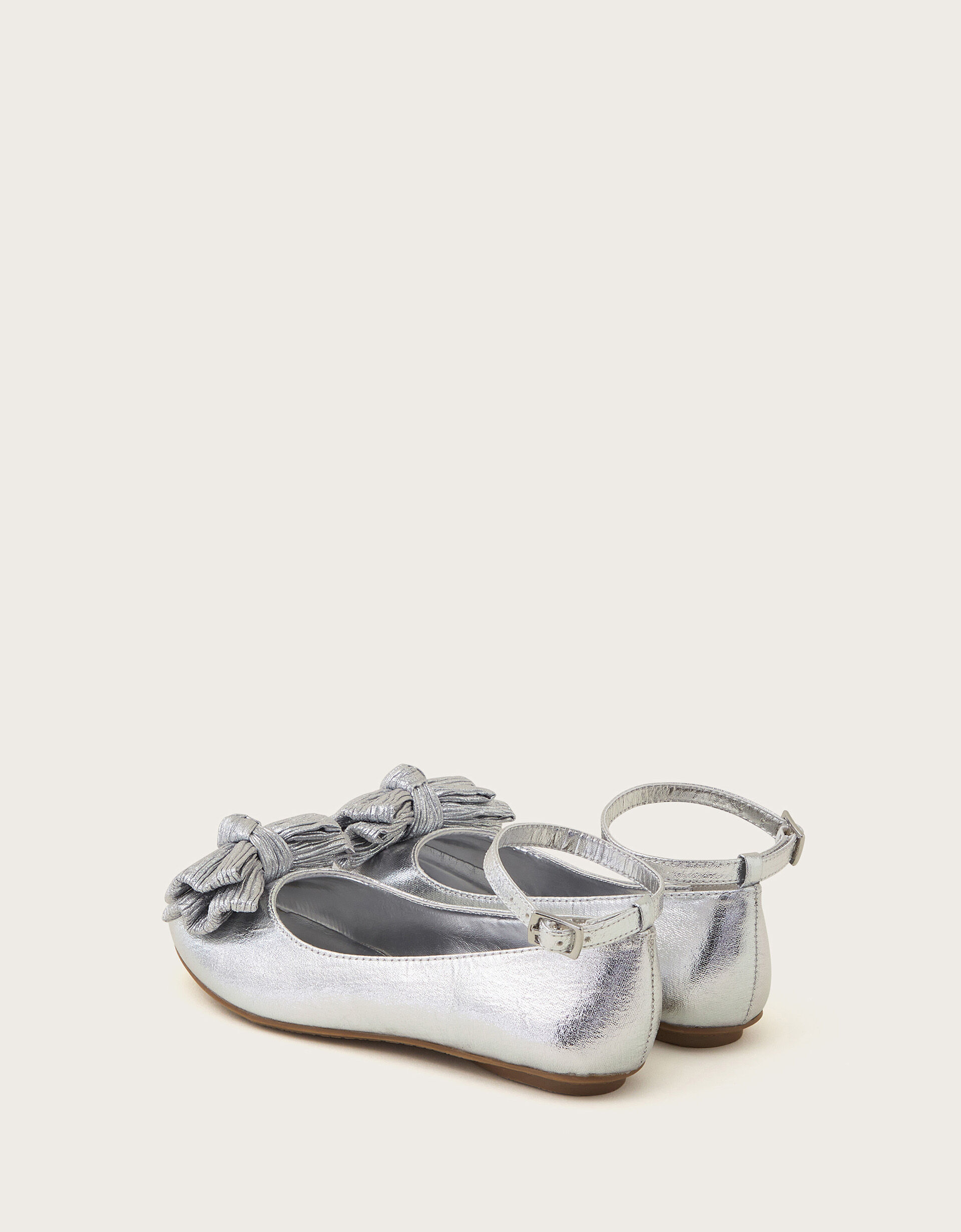Pleated Bow Ballet Flats Silver | Girls' Flat Shoes | Monsoon UK.