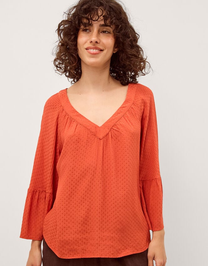 Kallie Dobby Blouse, Orange (ORANGE), large