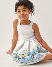Hydrangea Bow Strap Pleated Dress, Ivory (IVORY), large
