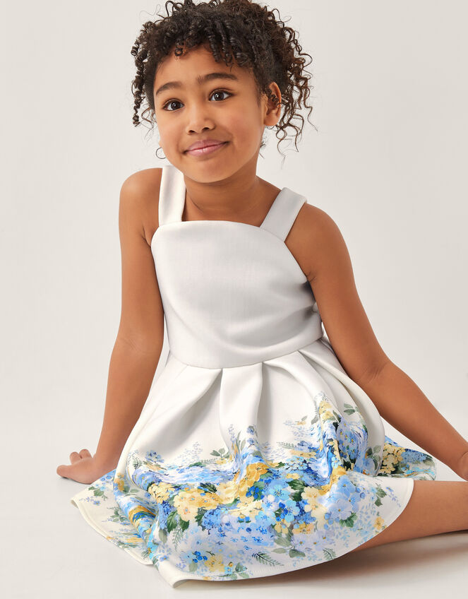 Hydrangea Bow Strap Pleated Dress, Ivory (IVORY), large
