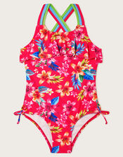 Kendall Tropical Frill Swimsuit, Red (RED), large