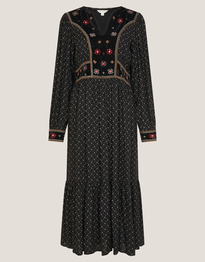 Zoie Embroidered Print Midi Dress, Black (BLACK), large