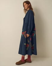 East Freddie Tie Neck Floral Placement Print Midi Dress, Blue (NAVY), large