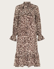 Allegra Pussybow Leopard Print Midi Dress, Brown (BROWN), large