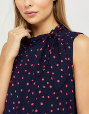 Tori Spot Tie Neck Sleeveless Blouse, Blue (NAVY), large