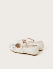 Glitter Sequin Flower Ballet Flats, Ivory (IVORY), large