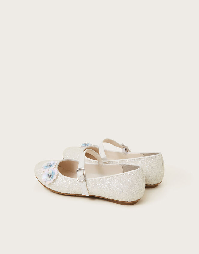 Glitter Sequin Flower Ballet Flats, Ivory (IVORY), large