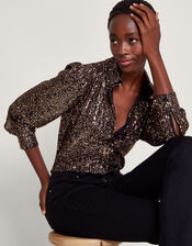 Megan Sequin Shirt, Silver (SILVER), large