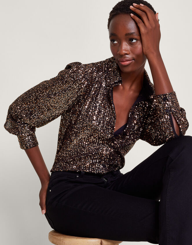 Megan Sequin Shirt, Silver (SILVER), large