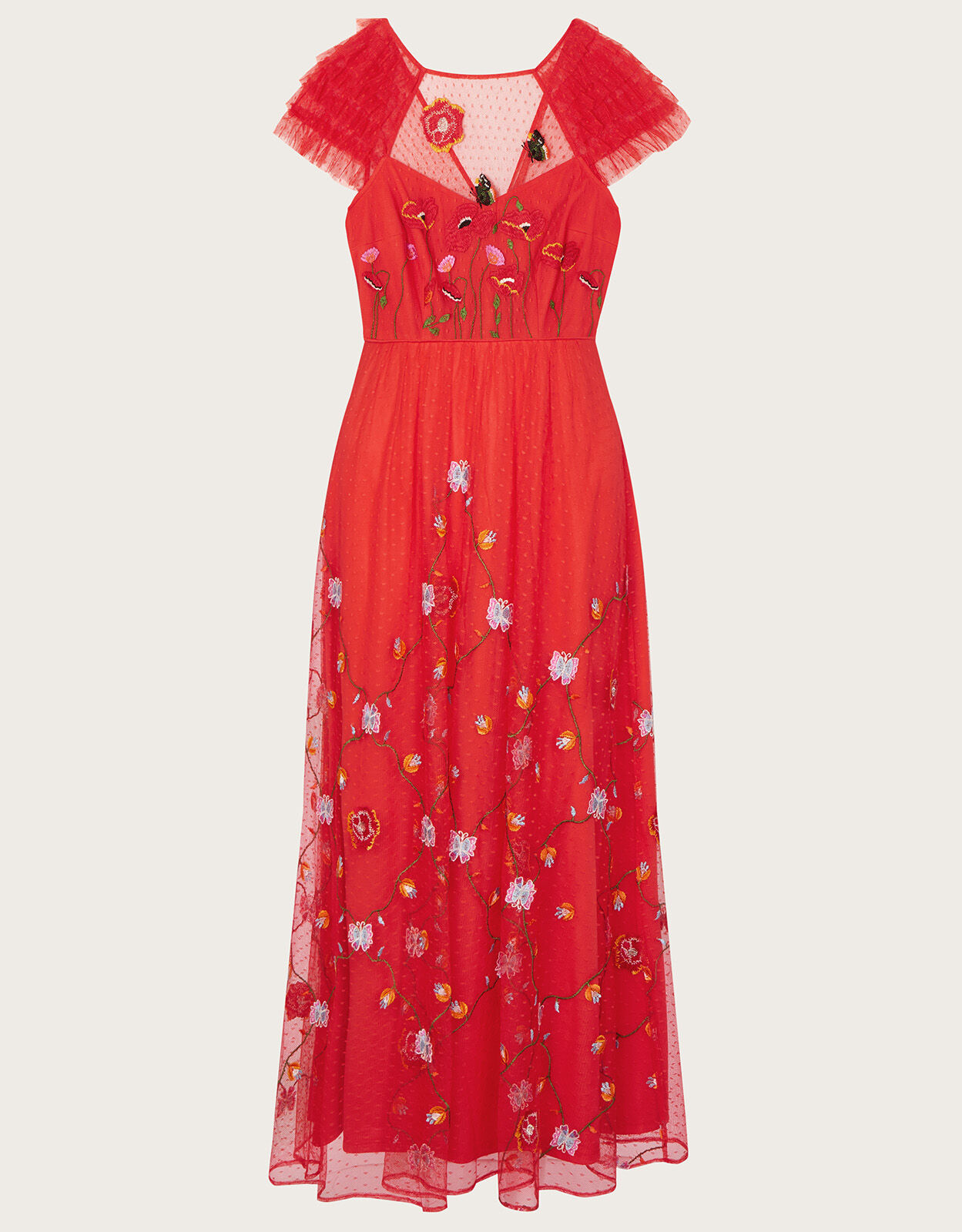Red embroidered midi dress hotsell