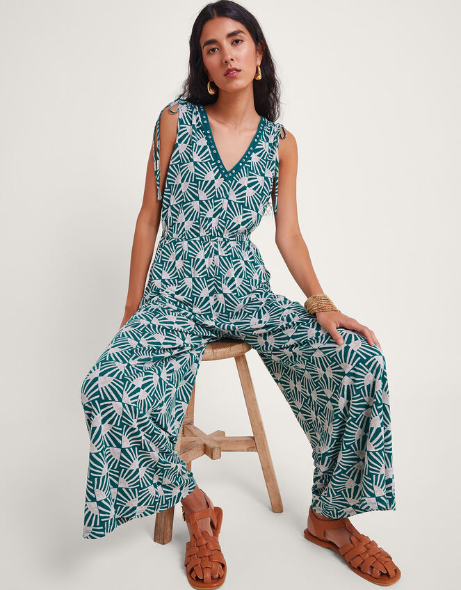Rosana Sleeveless Print Jumpsuit, Teal (TEAL), large