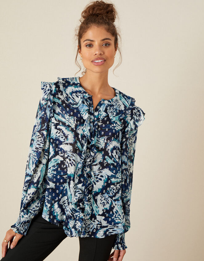 Briony Shimmer Butterfly Blouse, Blue (NAVY), large