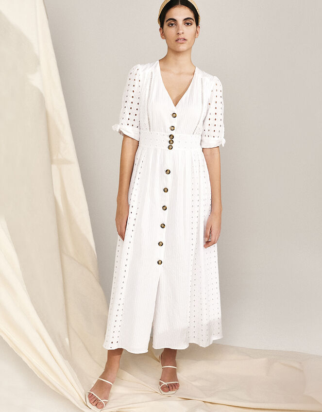 Dolly Schiffli Midi Dress, White (WHITE), large
