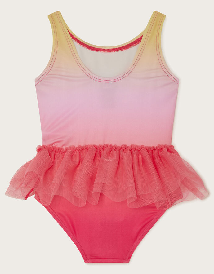 Babyhug Sleeveless V Cut Swimsuit With Frill & Bow Applique Strawberry Print - Pink