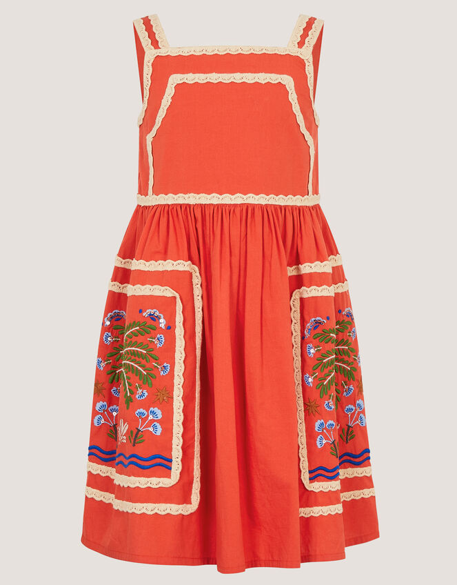 Monsoon x Charlie Taylor Palm Embroidered Dress, Orange (ORANGE), large