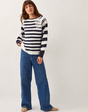 Lou Lace Stripe Jumper, Blue (NAVY), large