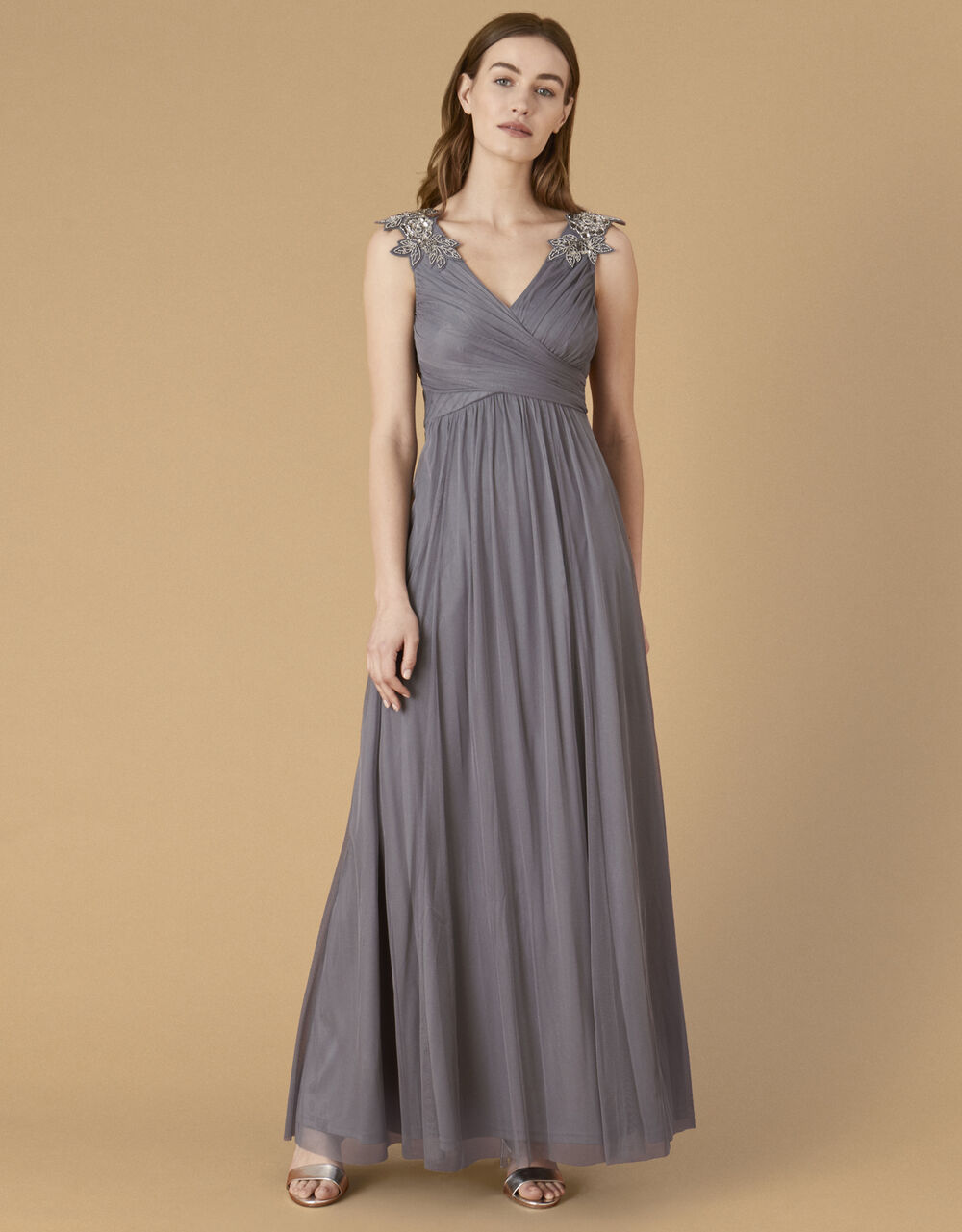 Women Dresses | Mischa Embellished Tulle Maxi Dress Grey - VQ49337