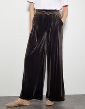 Valery Wide Leg Velvet Trousers, Brown (CHOCOLATE), large