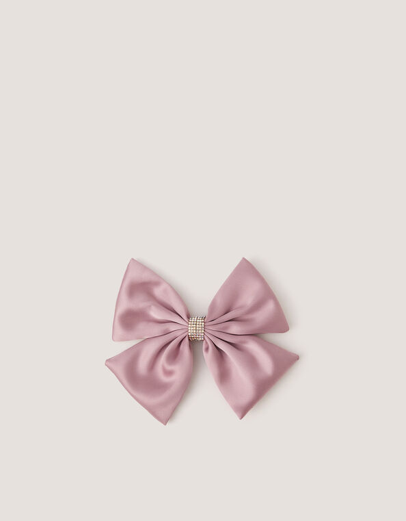Satin Bow Hair Clip, Pink (PALE PINK), large