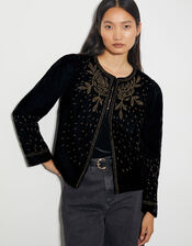 Beth Embellished Velvet Jacket, Black (BLACK), large