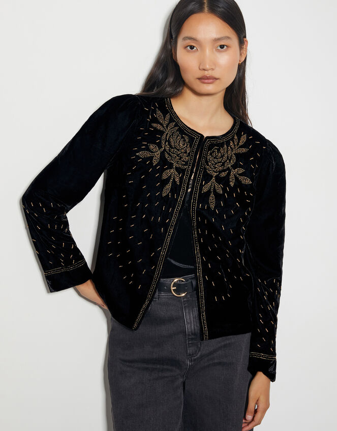 Beth Embellished Velvet Jacket, Black (BLACK), large