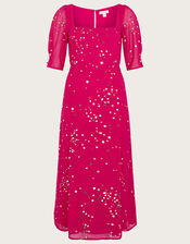 Judy Embellished Midi Dress in Recycled Polyester, Pink (PINK), large