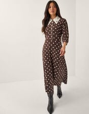 Paris Polka Dot Jersey Midi Dress, Brown (CHOCOLATE), large