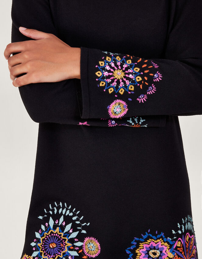 Embroidered Tunic Dress, Black (BLACK), large