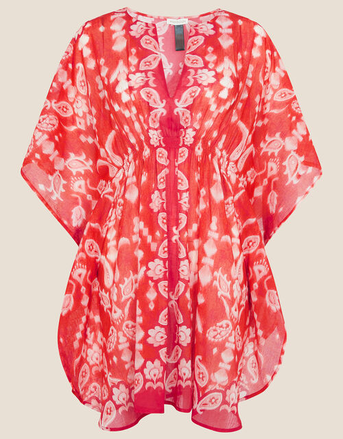Paisley Print Kaftan in Organic Cotton, Red (RED), large