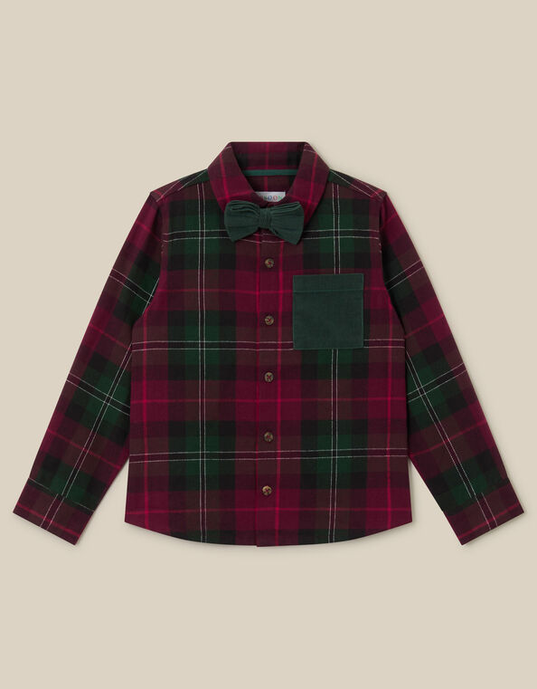Check Print Cotton Christmas Shirt , Red (BURGUNDY), large