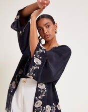 Erin Embroidered Fringe Jacket, Black (BLACK), large