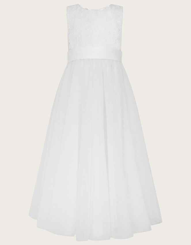 Alice Lace Tulle Maxi Communion Dress, White (WHITE), large