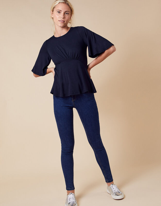 Dolly Flute Sleeve Jersey Top, Blue (NAVY), large