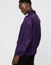 Violet Tie Neck Blouse in Silk Blend, Purple (PURPLE), large