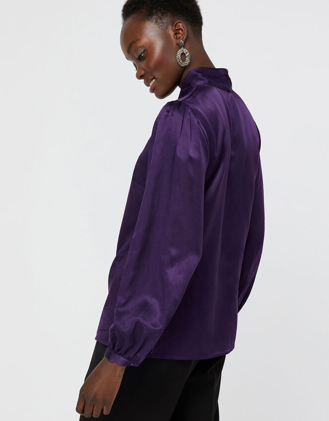 Violet Tie Neck Blouse in Silk Blend, Purple (PURPLE), large