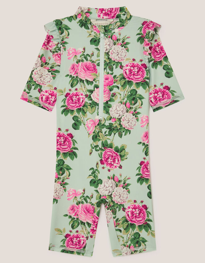 Baby Floral UPF50+ Short Sleeve Swimsuit, Green (GREEN), large