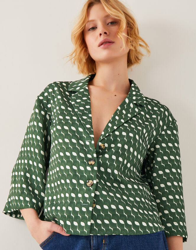 Maren Geometric Print Shirt, Green (GREEN), large