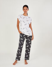 Feather Print Jersey Pyjamas in LENZING™ ECOVERO™, Grey (GREY), large