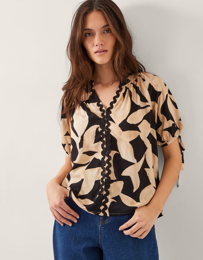 Annie Print Short Sleeve Top, Black (BLACK), large